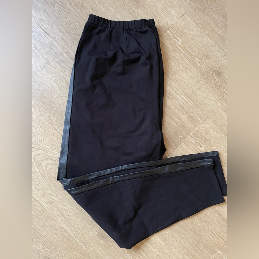 Eileen Fisher Leather Trim Ponte Ankle Pants Women's Black Stretch size xl